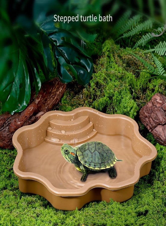 HIERYAN Turtle Bathing Pool, Reptile Feeding Dish Water Pot, Landscape Fish Tank Decoration, Lizard Turtle Bathing Pool for Aquatic Climbing Pet - Earthy Yellow - Image 4